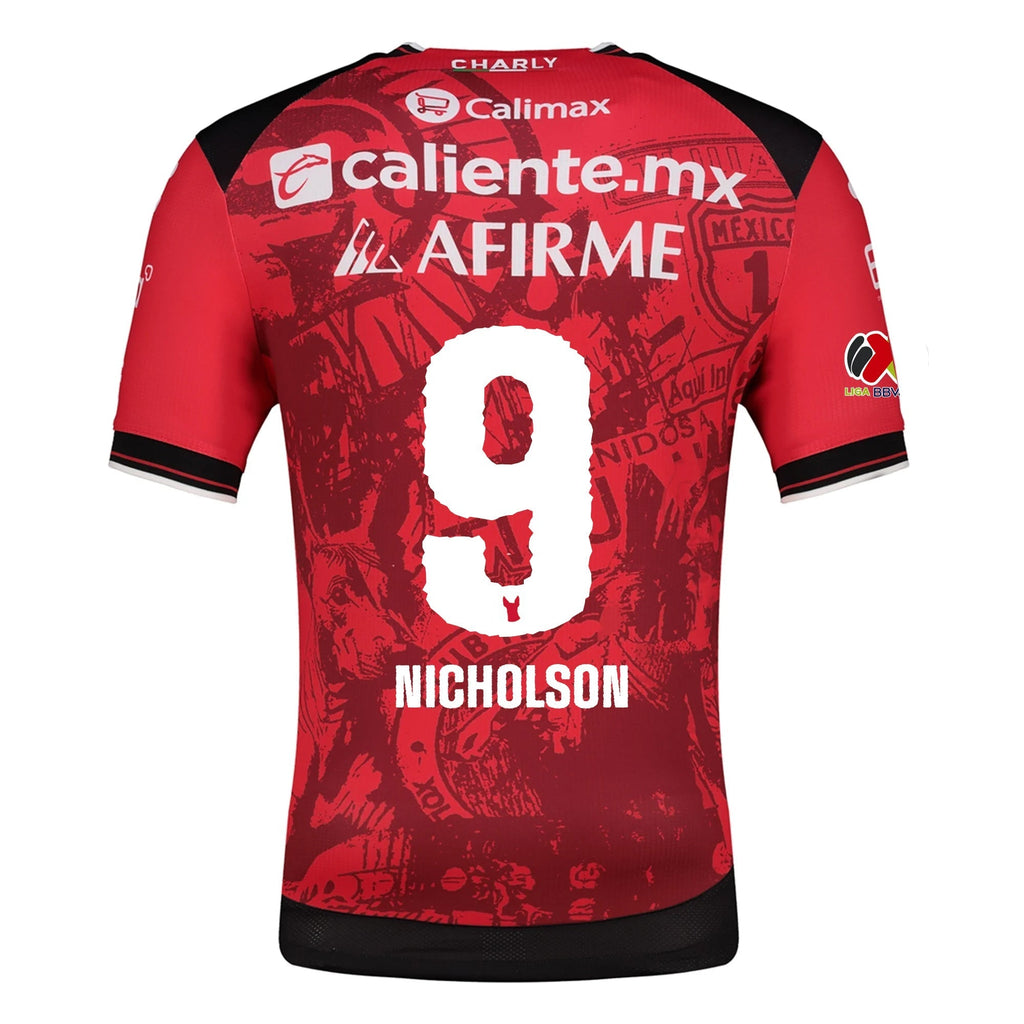 Charly Shamar Nicholson Men's Club Tijuana Xolos Home Jersey 25/26 w/ BBVA MX Patch (Red/Black)