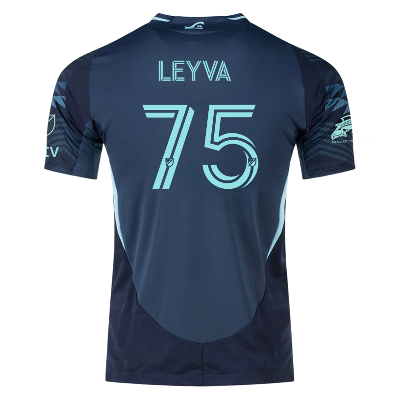 adidas D. Leyva Seattle Sounders Authentic Away Jersey 25/26 w/ MLS Patches & Sponsor (Aura Ink)