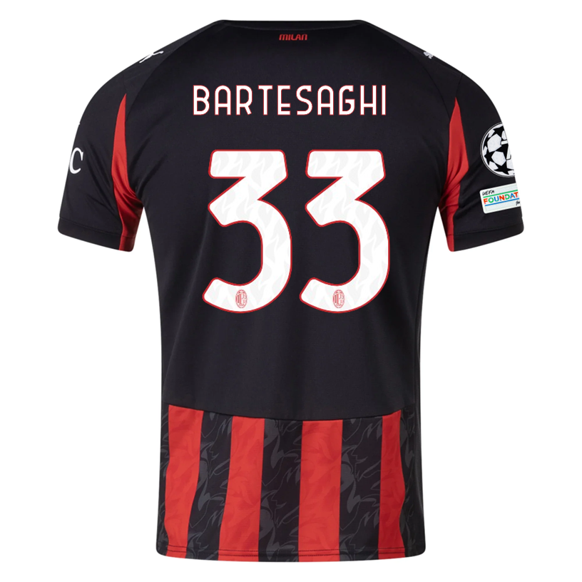 Puma Bartesaghi Men's AC Milan Home Jersey w/ Champions League Patches 25/26 (Red/Black)