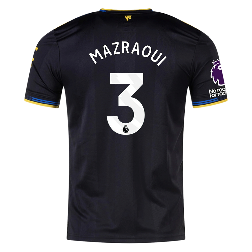adidas Mazraoui Men's Manchester United Authentic Third Jersey 25/26 w/ NRFR + EPL Patches (Black)