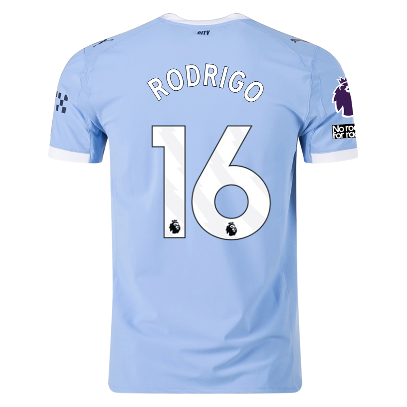 Puma Manchester City Authentic Rodrigo Home Jersey w/ EPL + No Room For Racism Patches 25/26 (Team Light Blue/White)