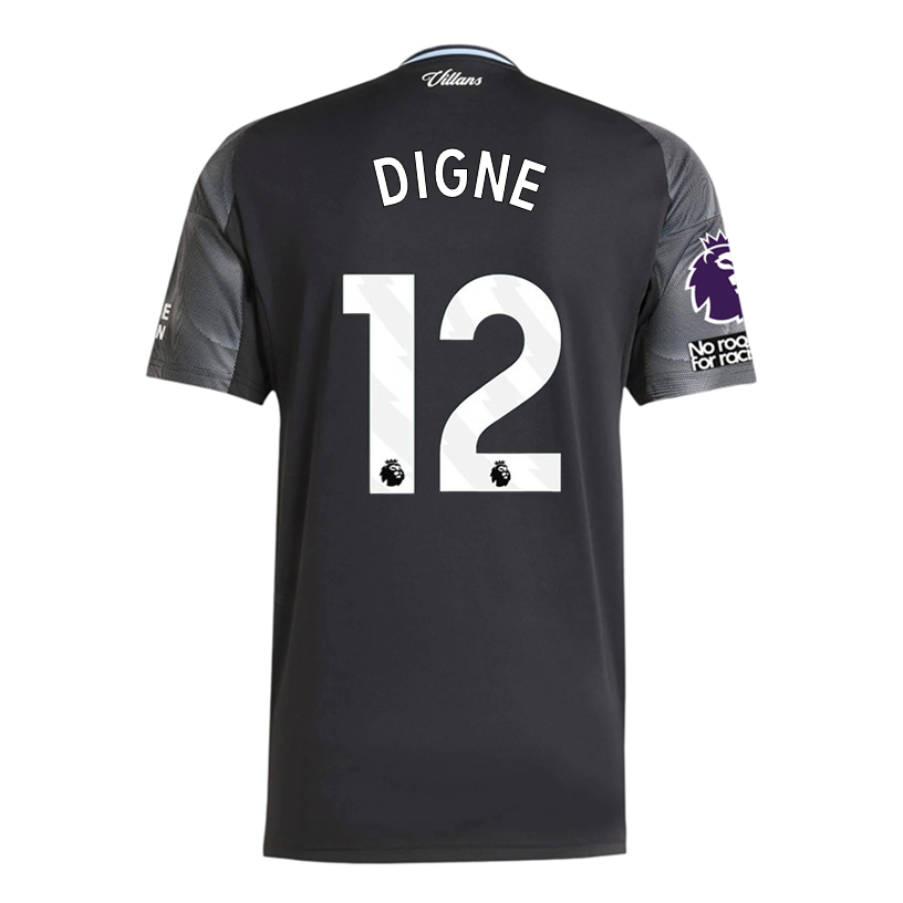 adidas Digne Men's Aston Villa 25/26 Away Jersey w/ EPL + NRFR Patches (Black/Global Blue)