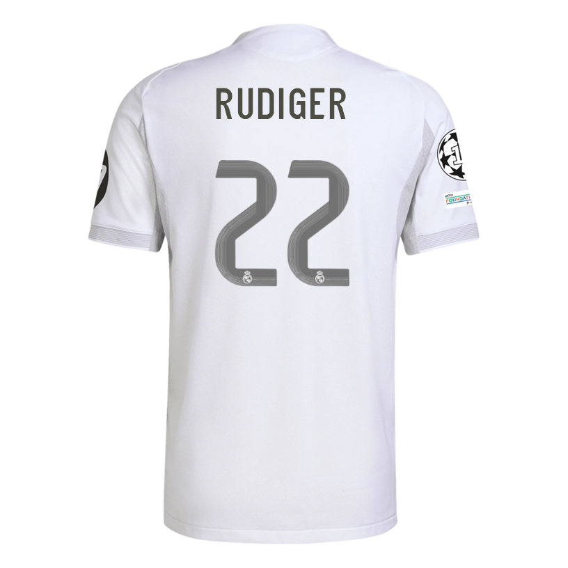 adidas Antonio Rüdiger Real Madrid 25/26 Home Jersey w/ Champions League Patches (White)