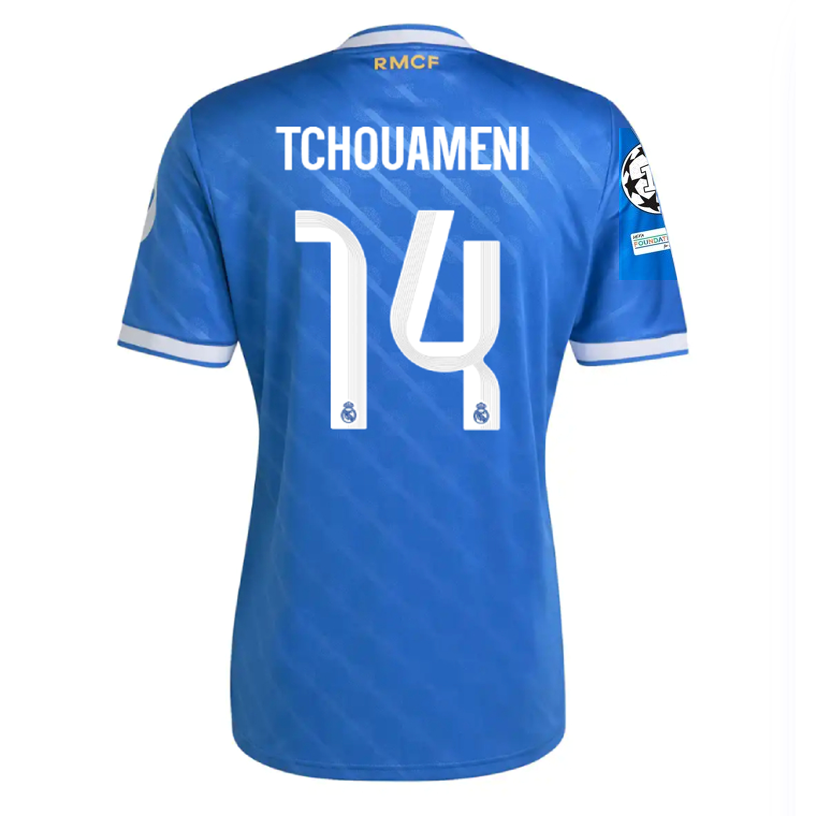 adidas Tchouameni Men's Real Madrid Third Jersey 25/26 w/ Champions League Patches (Blue/White)