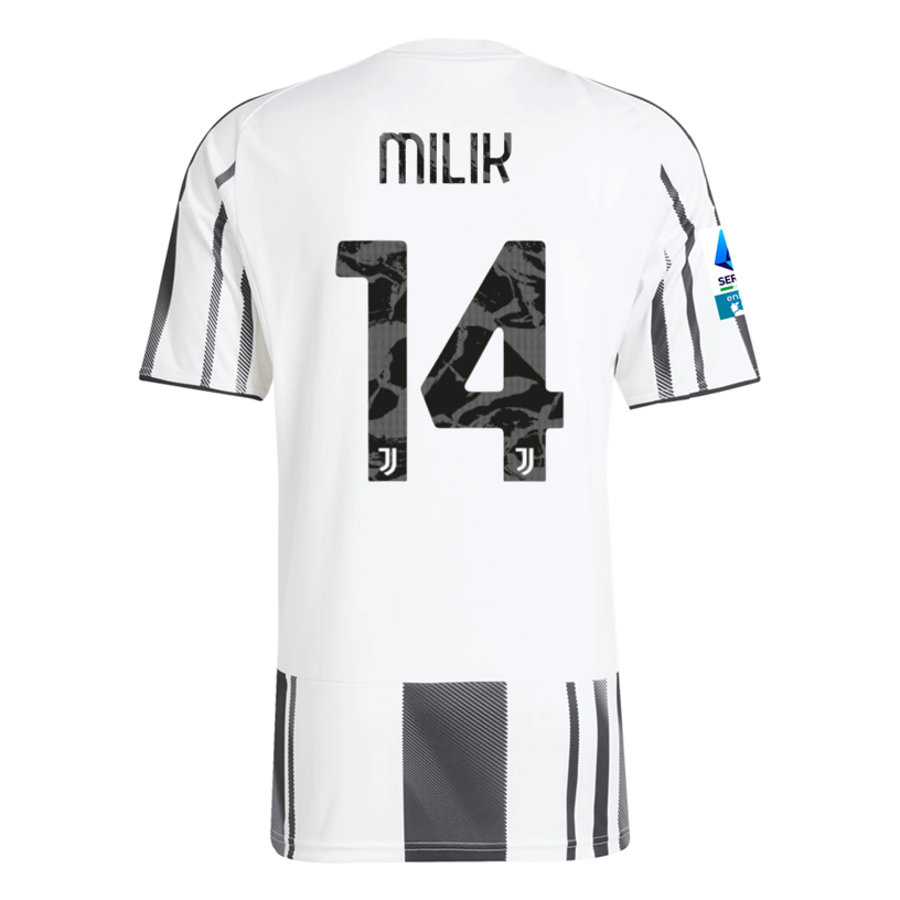 adidas Men's Juventus Milik Home Jersey w/ Serie A Patch 25/26 (White/Black/Pink)