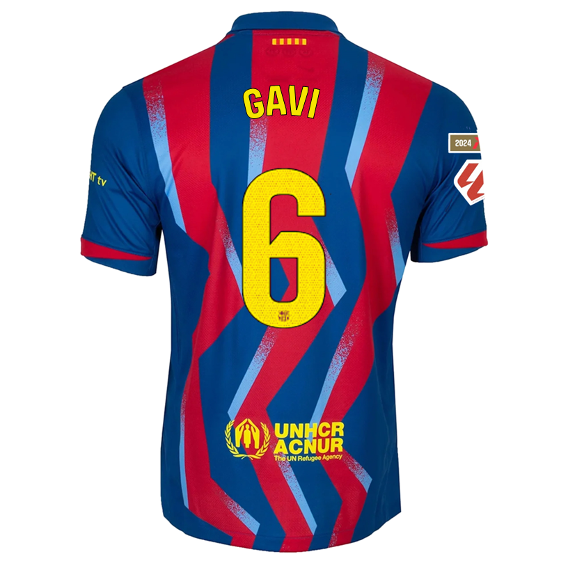 Nike Men's FC Barcelona Gavi 4th Jersey 25/26 w/ La Liga Patches (Blue/Red/Yellow)