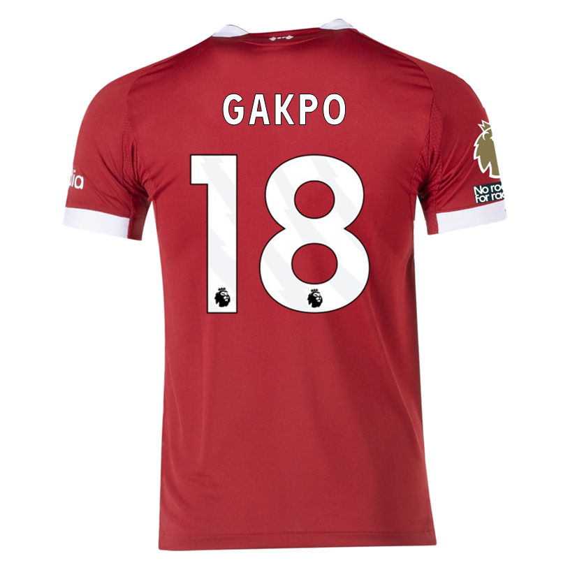 adidas Men's Liverpool FC Authentic Gakpo Home Jersey 25/26 w/ EPL + NRFR Patches (Strawberry Red)