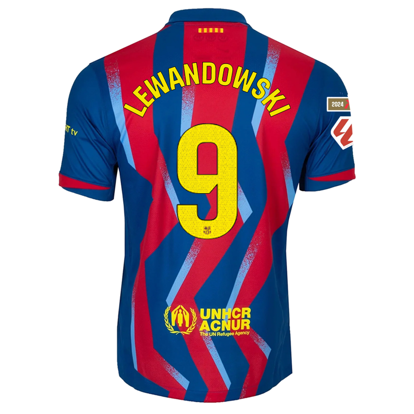 Nike Men's FC Barcelona Lewandowski 4th Jersey 25/26 w/ La Liga Patches (Blue/Red/Yellow)