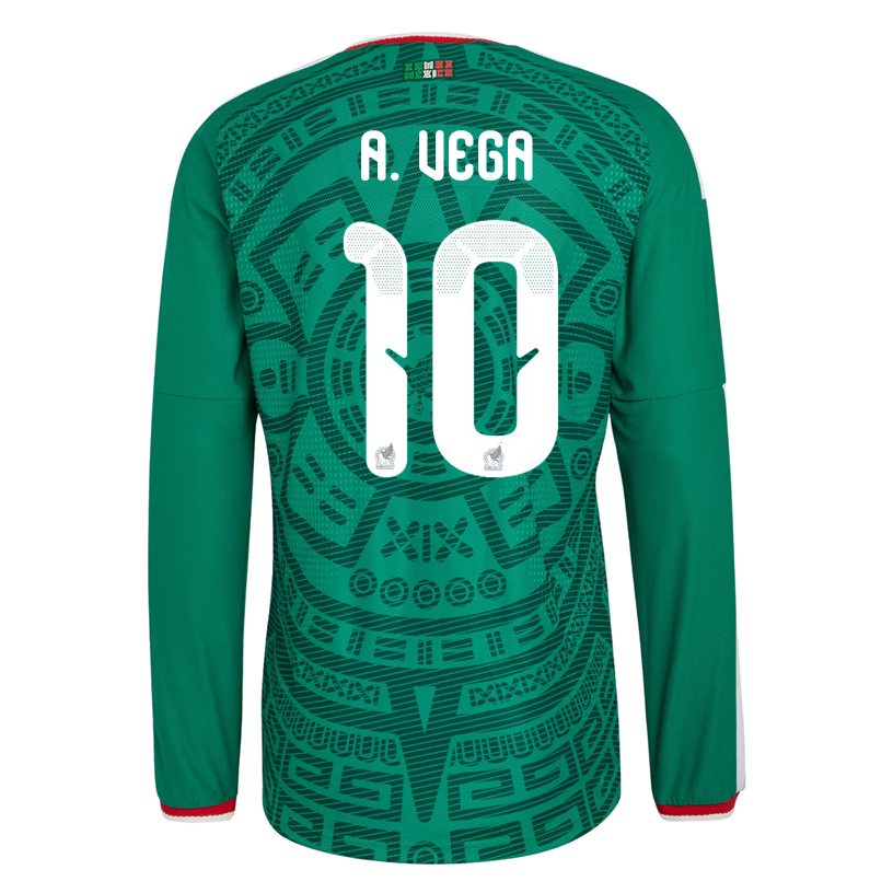 adidas Men's A. Vega Mexico Long-Sleeve Authentic Home Jersey 2026 (Bold Green)