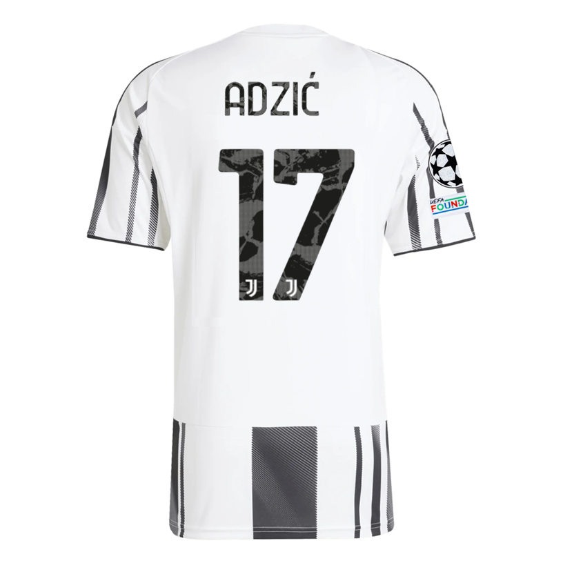 adidas Juventus Adzic Home Jersey w/ Champions League Patches 25/26 (White/Black/Pink)