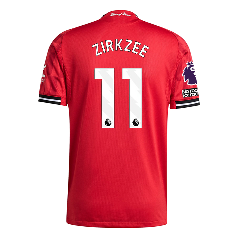 adidas Zirkzee Men's Manchester United Authentic Home Jersey 25/26 w/ NRFR + EPL Patch (Red)