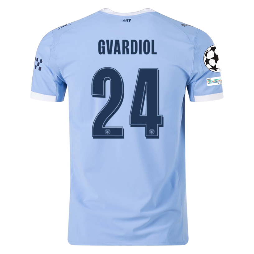 Puma Manchester City Authentic Gvardiol Home Jersey w/ Champions League Patches 25/26 (Team Light Blue/White)