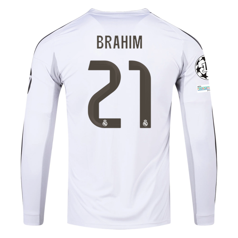 adidas Real Madrid Brahim Long Sleeve Home Jersey w/ Intercontinental + Champions League Patches 25/26 (White)