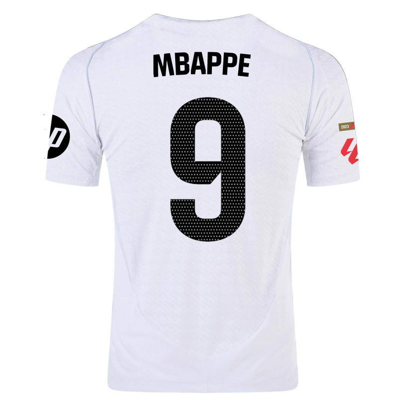 adidas Mbappé Real Madrid Authentic Home Jersey w/ La Liga Patches 24/25 (White/Black)