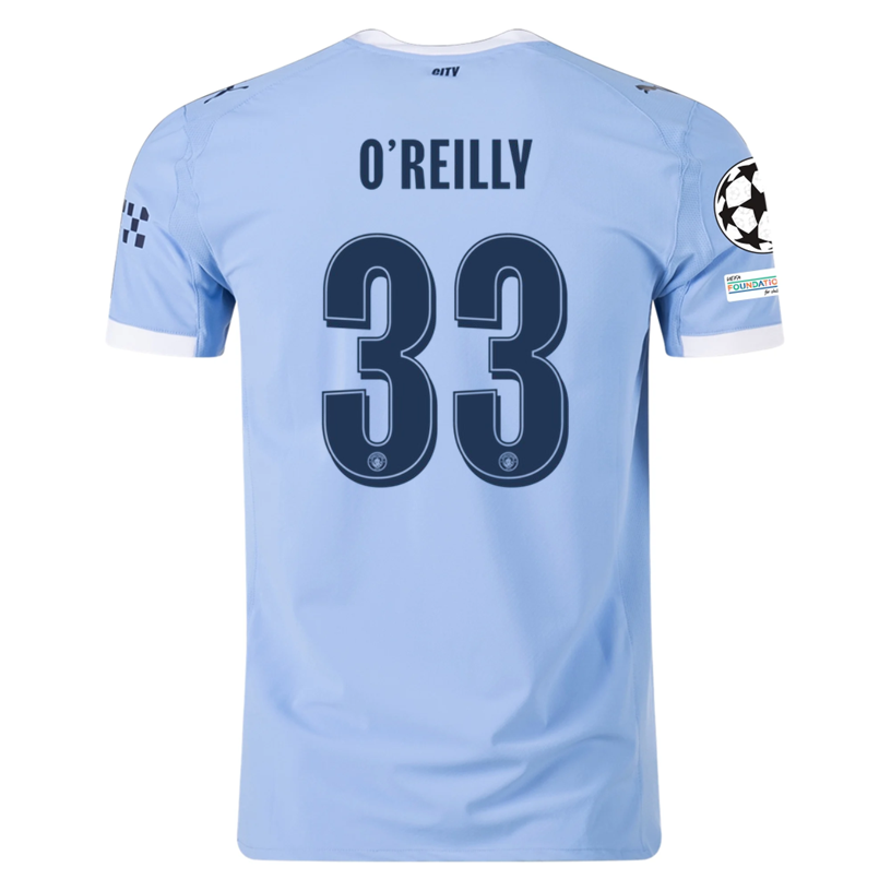 Puma Manchester City Authentic O’ Reilly Home Jersey w/ Champions League Patches 25/26 (Team Light Blue/White)