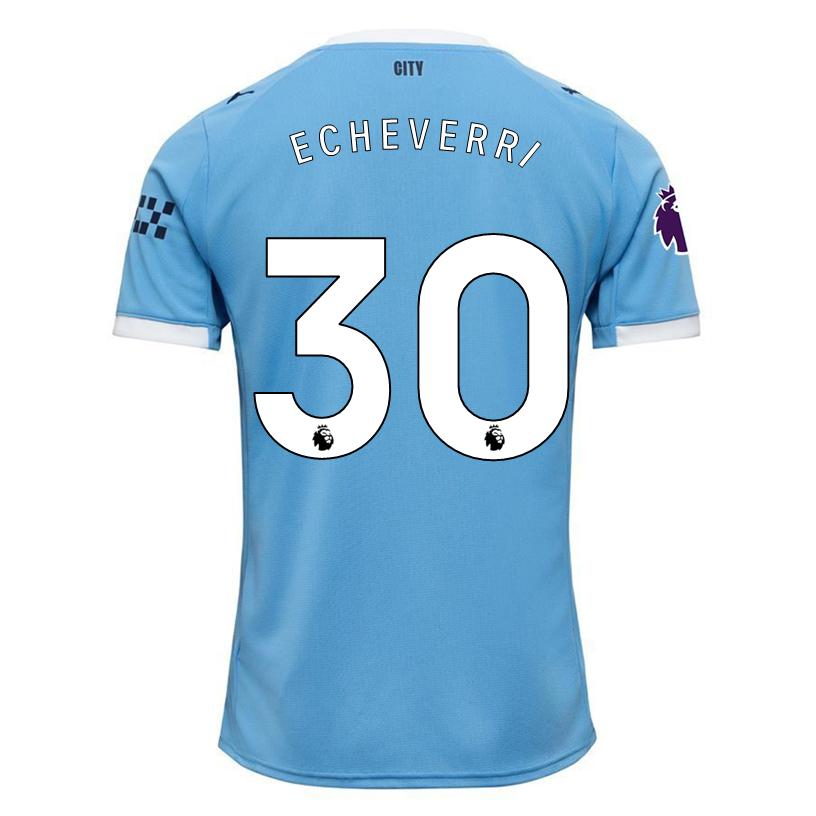 Puma Claudio Echeverri Manchester City Home Jersey 25/26 w/ EPL + Sponsor Patch (Team Light Blue/Puma White)