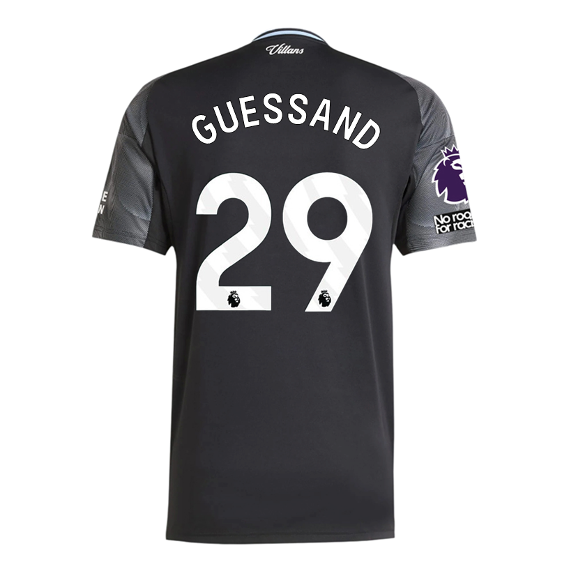 adidas Guessand Men's Aston Villa 25/26 Away Jersey w/ EPL + NRFR Patches (Black/Global Blue)