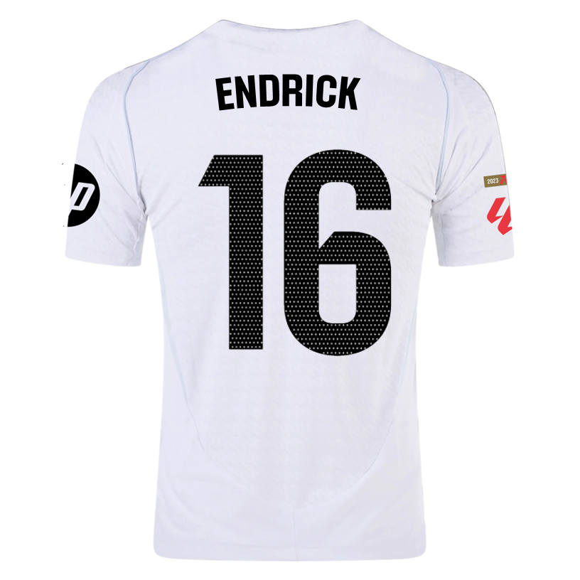 adidas Endrick Real Madrid Authentic Home Jersey w/ La Liga Patches 24/25 (White/Black)