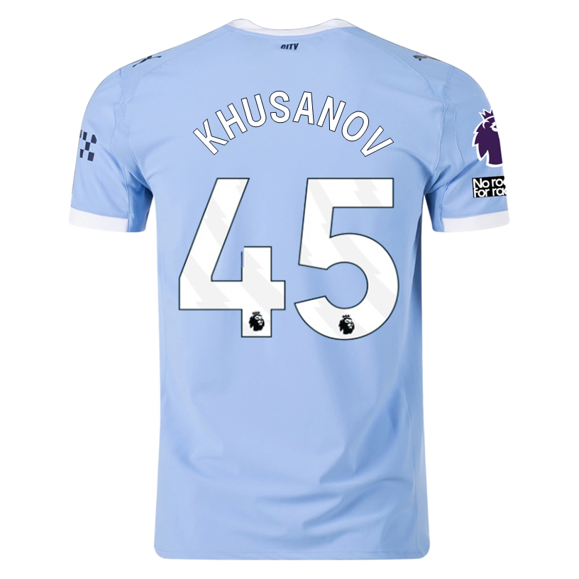 Puma Manchester City Authentic Khusanov Home Jersey w/ EPL + No Room For Racism Patches 25/26 (Team Light Blue/White)