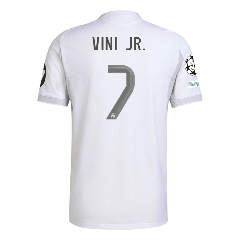 adidas Vini Junior Real Madrid 25/26 Home Jersey w/ Champions League Patches (White)