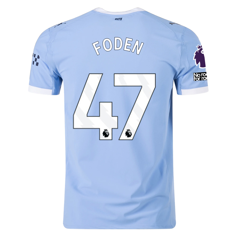 Puma Manchester City Authentic Foden Home Jersey w/ EPL + No Room For Racism Patches 25/26 (Team Light Blue/White)