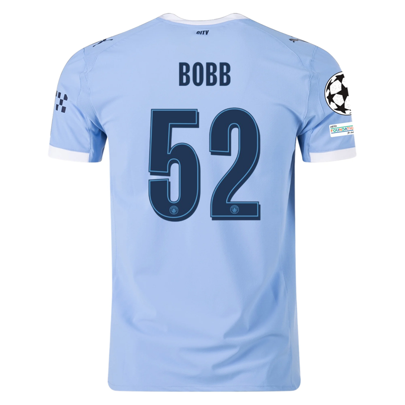 Puma Manchester City Authentic Bobb Home Jersey w/ Champions League Patches 25/26 (Team Light Blue/White)