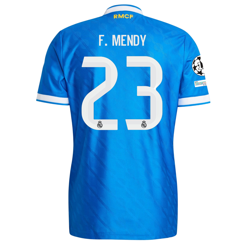 adidas Men's F. Mendy Real Madrid 25/26 Authentic Third Jersey w/ Champions League Patches (Blue)
