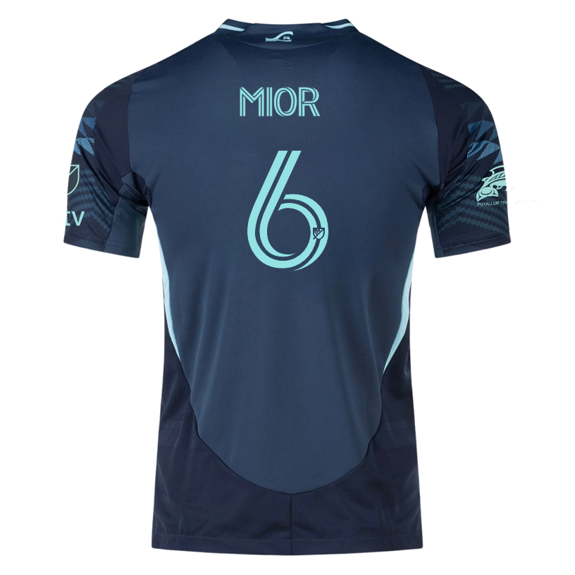 adidas J. Mior Seattle Sounders Authentic Away Jersey 25/26 w/ MLS Patches & Sponsor (Aura Ink)