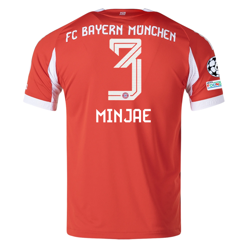 adidas Bayern Munich Minjae Home Jersey w/ Champions League Patches 25/26 (Red)