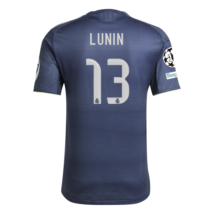 adidas Andriy Lunin Real Madrid Authentic Away Jersey 25/26 w/ Champions League Patches (Legend Ink)