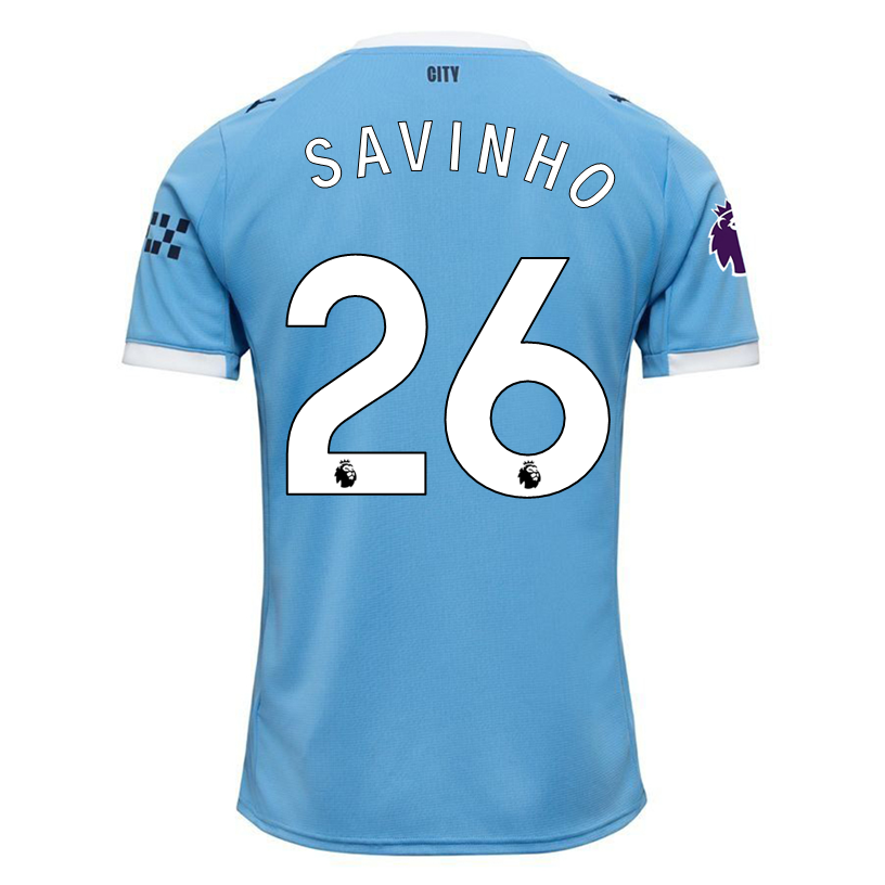 Puma Savinho Manchester City Home Jersey 25/26 w/ EPL + Sponsor Patch (Team Light Blue/Puma White)