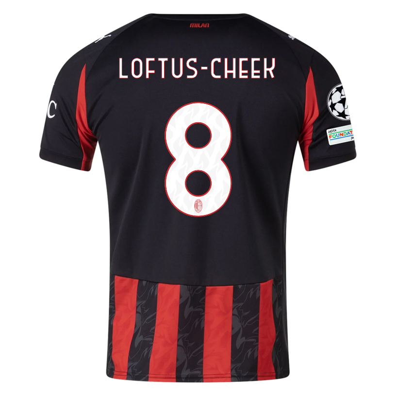 Puma Loftus-Cheek Men's AC Milan Home Jersey w/ Champions League Patches 25/26 (Red/Black)