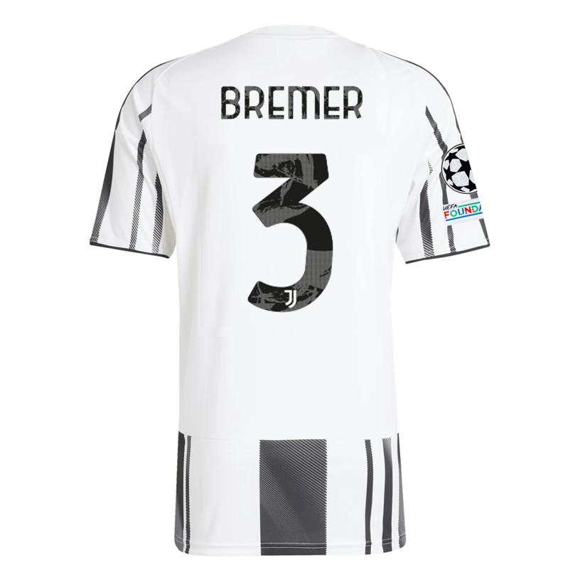 adidas Juventus Bremer Home Jersey w/ Champions League Patches 25/26 (White/Black/Pink)