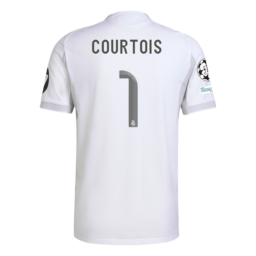 adidas Thibaut Courtois Real Madrid 25/26 Home Jersey w/ Champions League Patches (White)