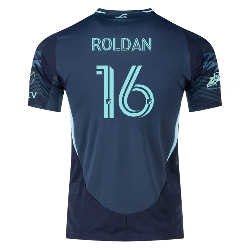 adidas A. Roldan Seattle Sounders Authentic Away Jersey 25/26 w/ MLS Patches & Sponsor (Aura Ink)