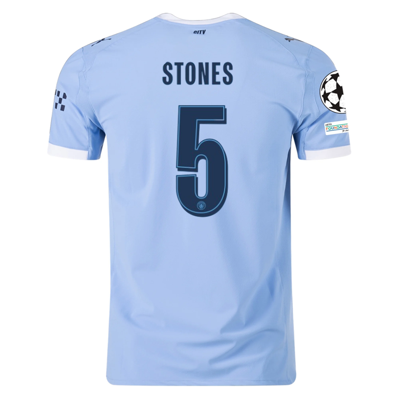 Puma Manchester City Authentic Stones Home Jersey w/ Champions League Patches 25/26 (Team Light Blue/White)