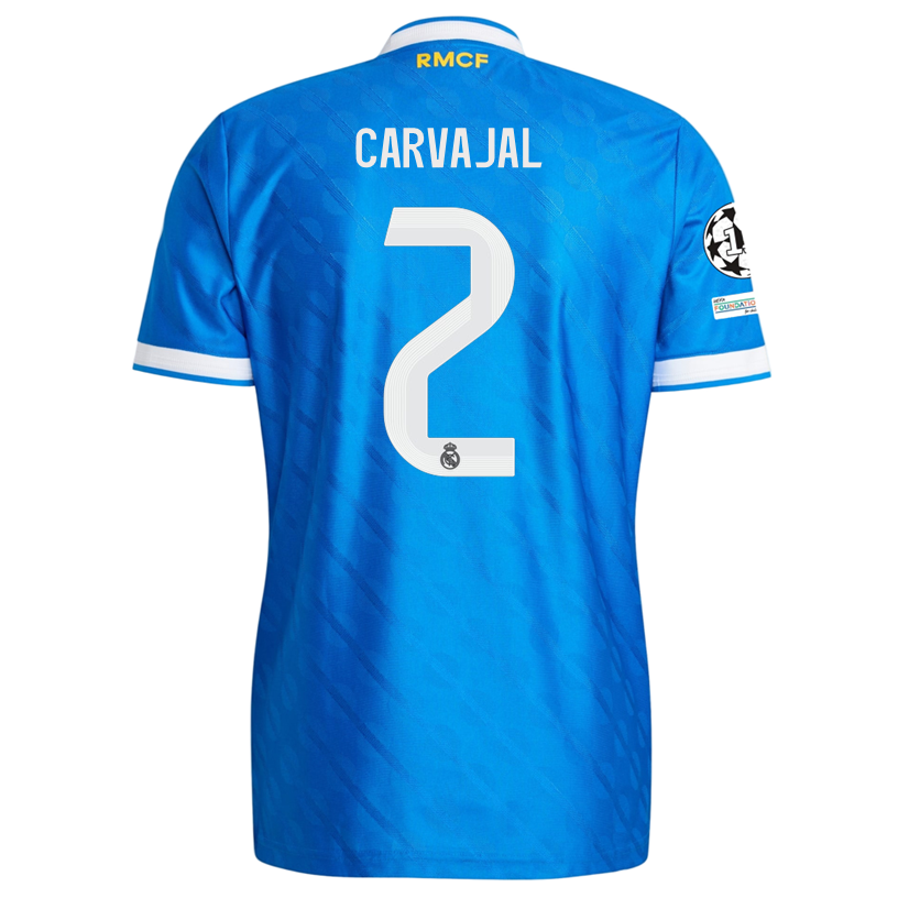 adidas Men's Carvajal Real Madrid 25/26 Authentic Third Jersey w/ Champions League Patches (Blue)