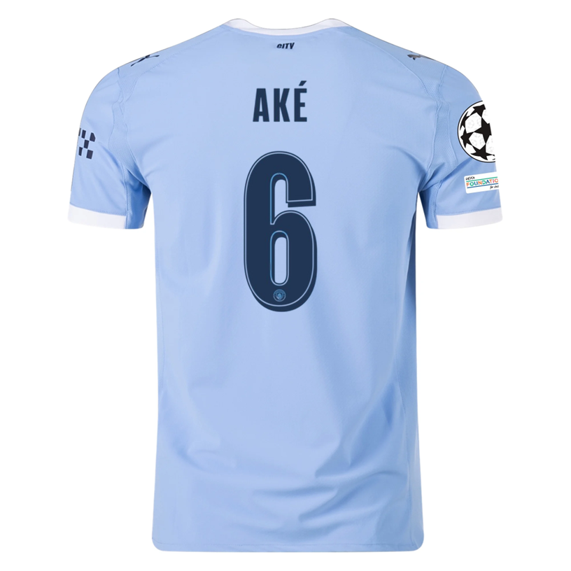 Puma Manchester City Authentic Ake Home Jersey w/ Champions League Patches 25/26 (Team Light Blue/White)
