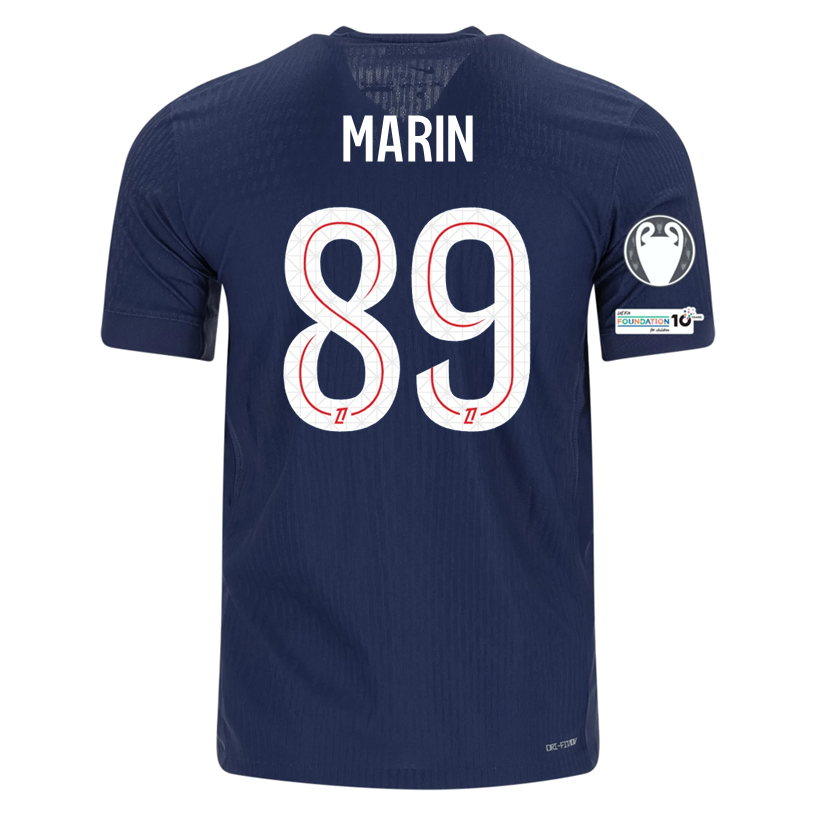 Nike Men's Marin Paris Saint-Germain Authentic Home Jersey 25/26 w/ Champions League Patches (Navy)
