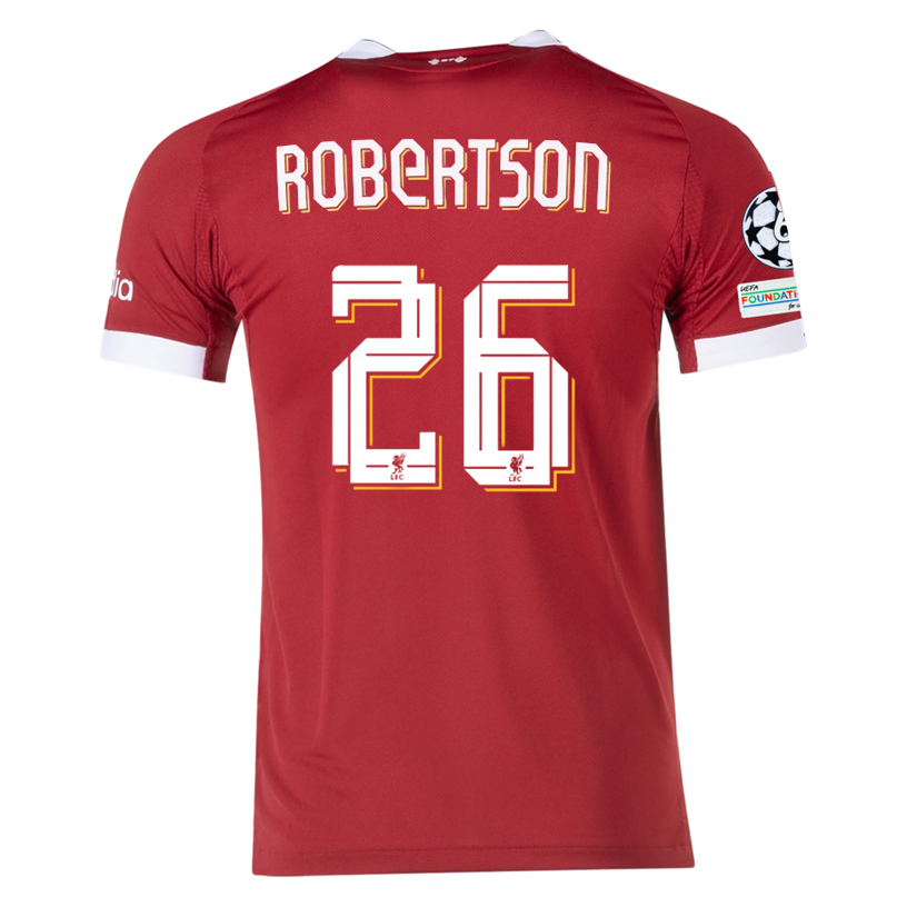 adidas Men's Liverpool Robertson Home Jersey 25/26 w/ Champions League Patches (Strawberry Red)