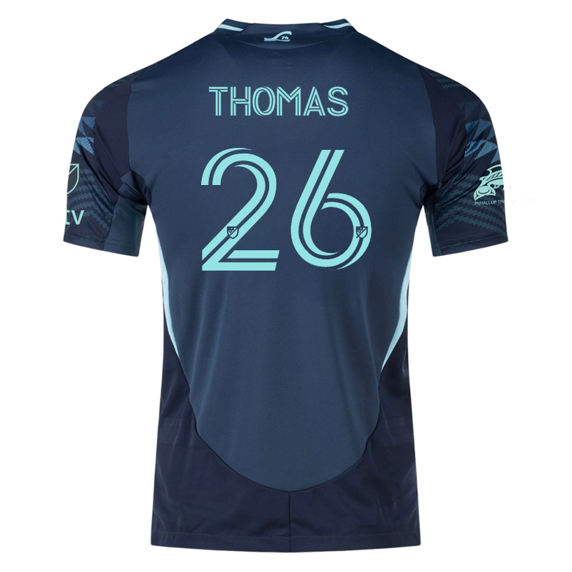 adidas A. Thomas Seattle Sounders Authentic Away Jersey 25/26 w/ MLS Patches & Sponsor (Aura Ink)