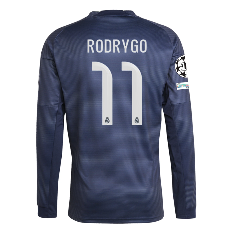 adidas Real Madrid Rodrygo Long Sleeve Away Jersey w/ Champions League Patches 25/26 (Legend Ink)