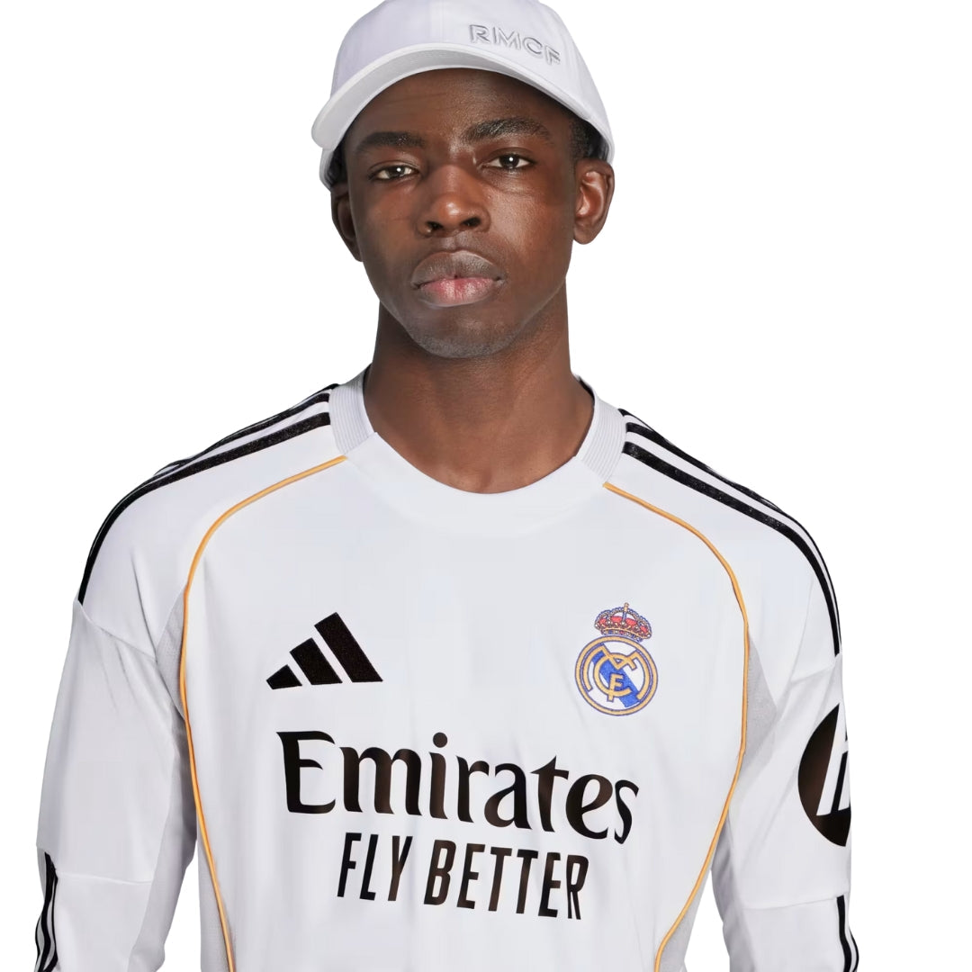 adidas Real Madrid Camavinga Long Sleeve Home Jersey w/ Intercontinental + Champions League Patches 25/26 (White)