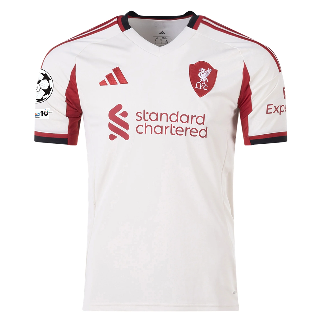 adidas Men's Liverpool Milos Kerkez Away Jersey w/ Champions League Patches 25/26 (Wonder White)