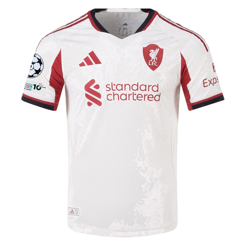 adidas Men's Liverpool Authentic Curtis Jones Away Jersey w/ Champions League Patches 25/26 (Wonder White)