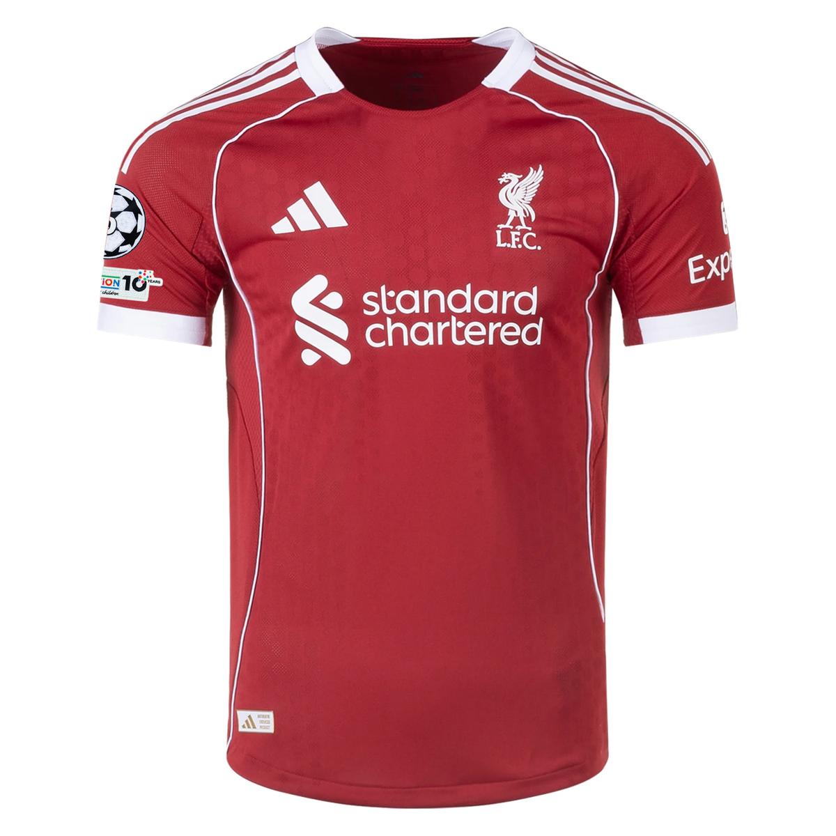 adidas Men's Liverpool FC Authentic Ekitike Home Jersey 25/26 w/ Champions League Patches (Strawberry Red)