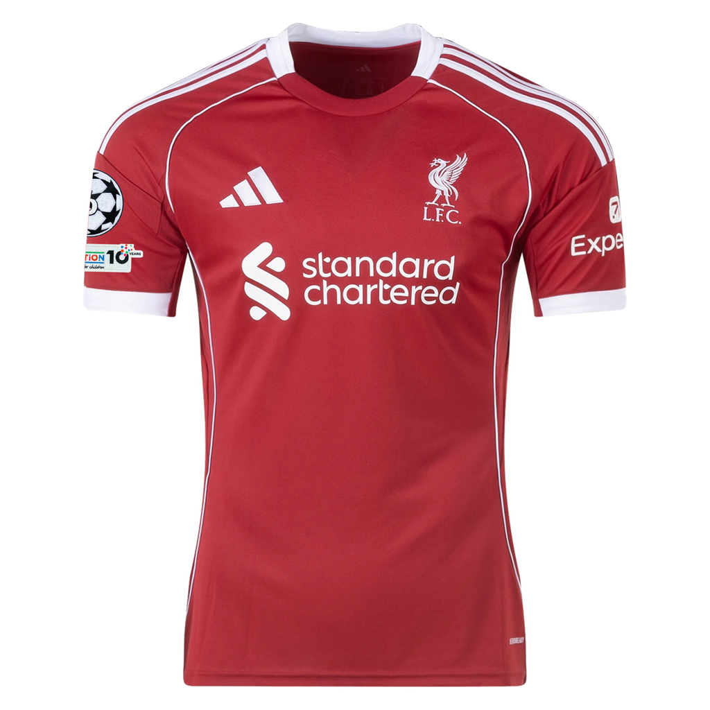 adidas Men's Liverpool Wirtz Home Jersey 25/26 w/ Champions League Patches (Strawberry Red)