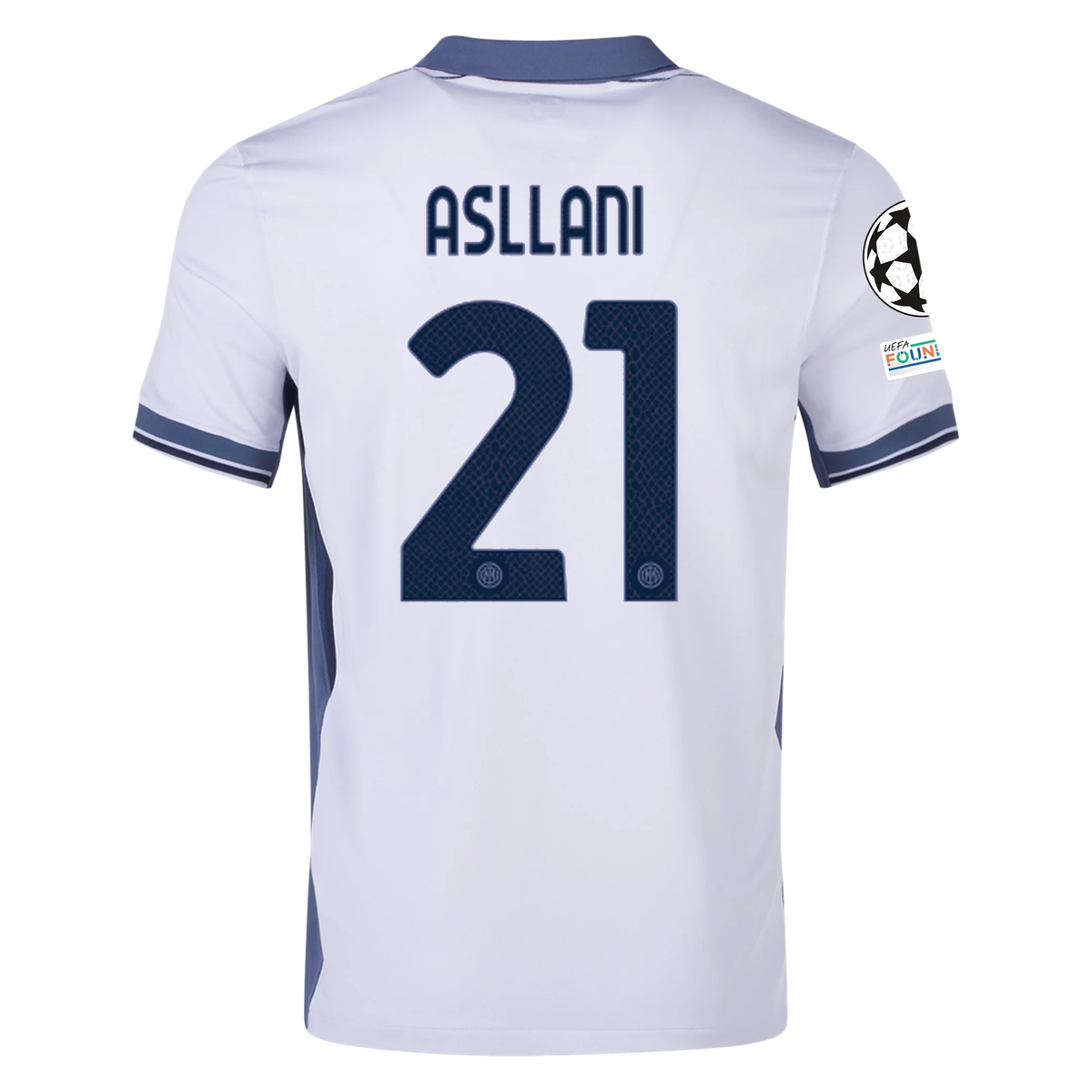 Nike Inter Milan Kristjan Asllani Away Jersey w/ Champions League + Scudetto Patch 24/25 (Summit White/Iris Whisper)
