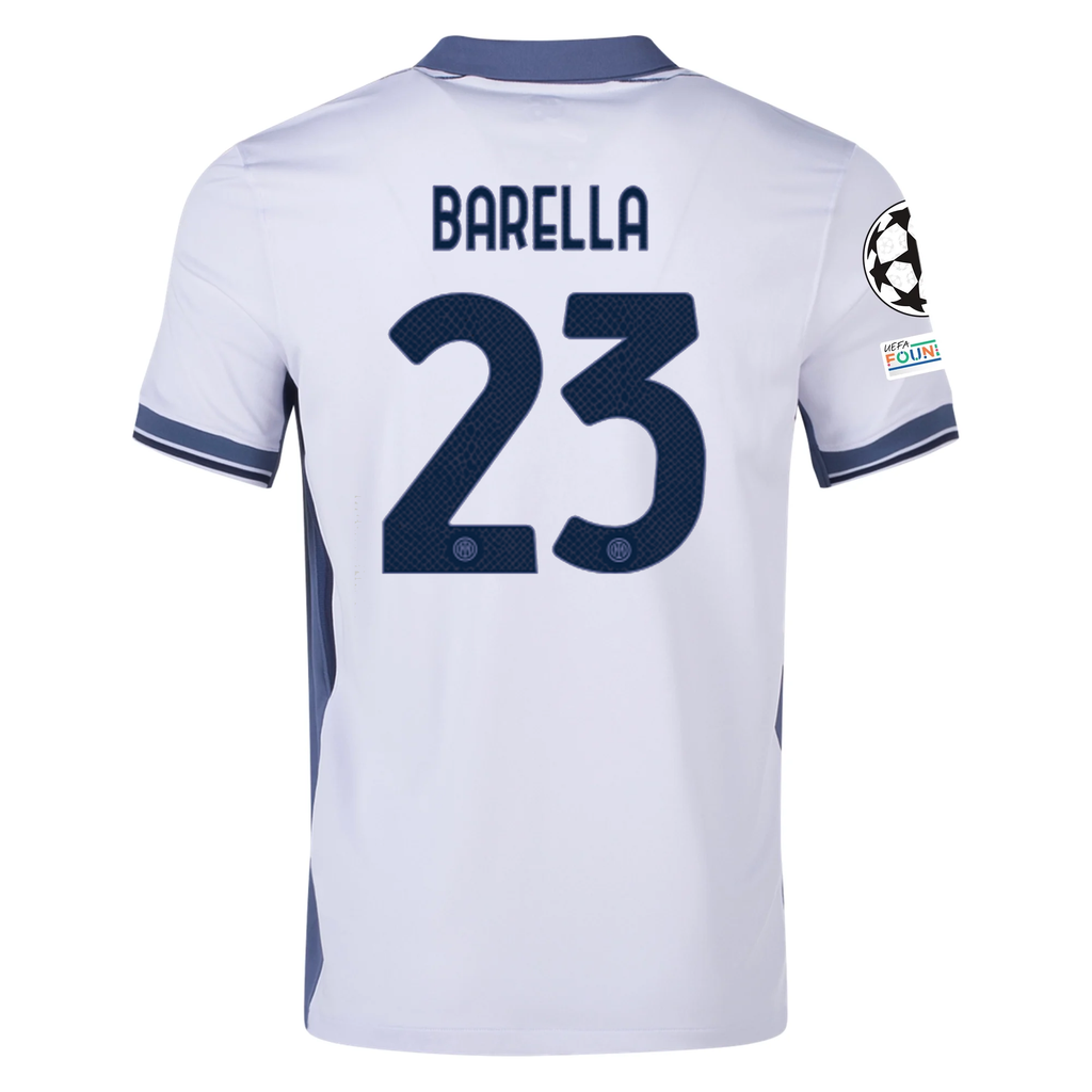 Nike Inter Milan Nicolò Barella Away Jersey w/ Champions League + Scudetto Patch 24/25 (Summit White/Iris Whisper)