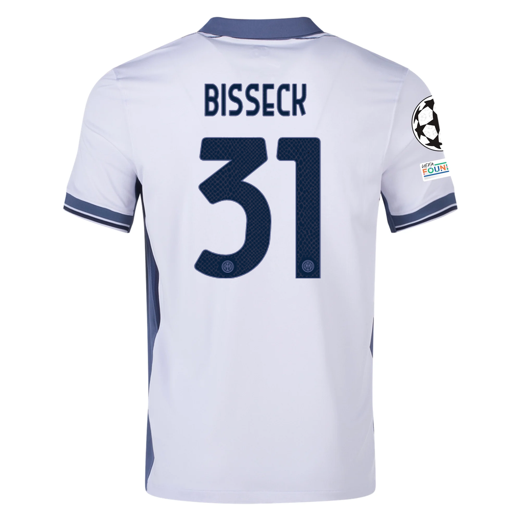 Nike Inter Milan Yann Aurel Bisseck Away Jersey w/ Champions League + Scudetto Patch 24/25 (Summit White/Iris Whisper)